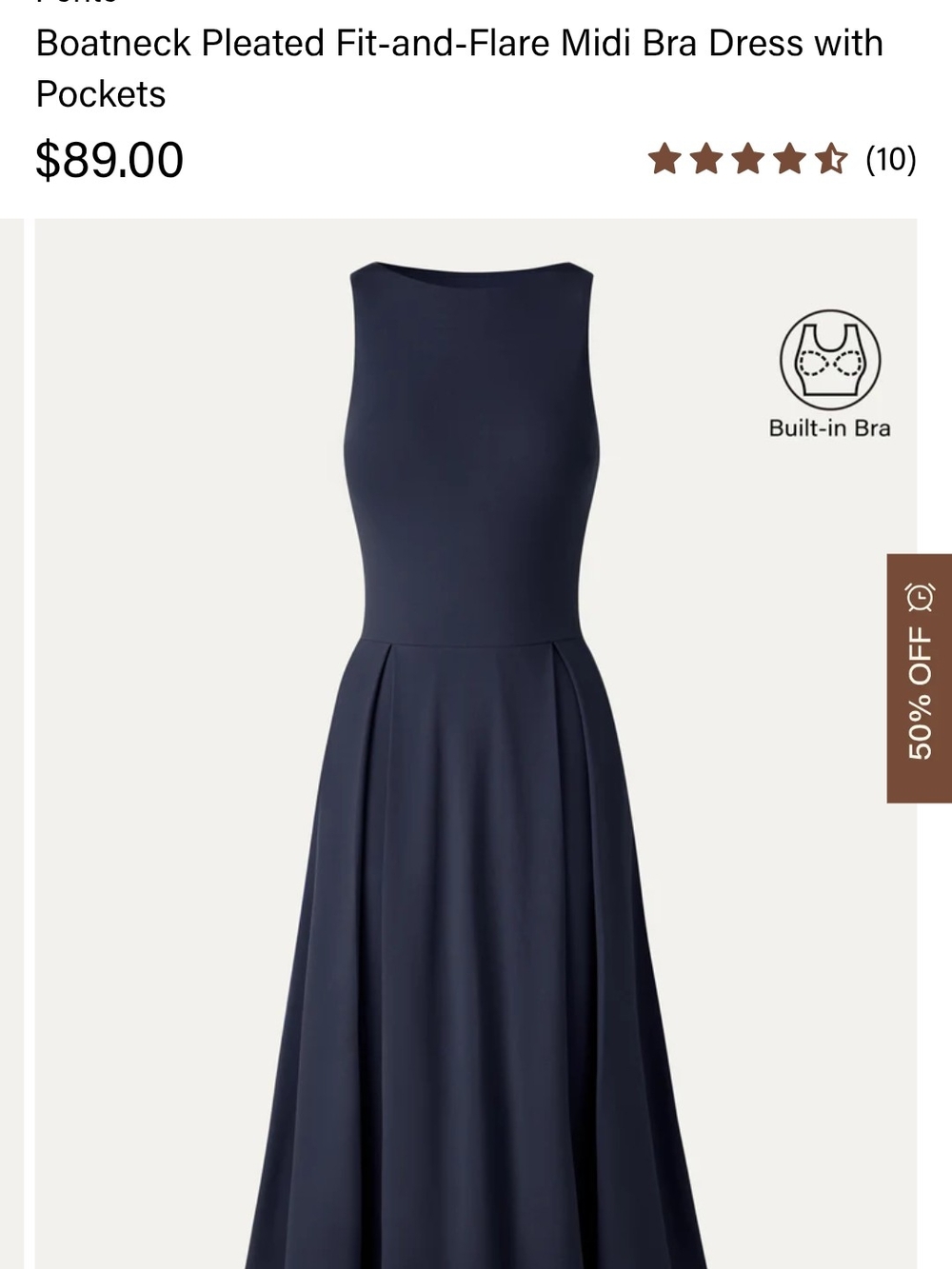 OGL Navy Boatneck Pleated Fit-and-Flare Midi Dress